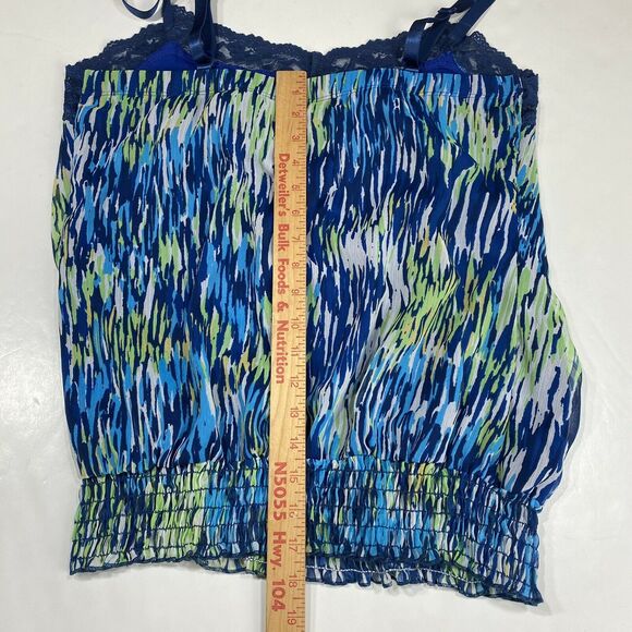 Torrid Bubble Tank Top Sz 0 (Large) Womens Navy Blue Green Elastic Waist Lace - Picture 3 of 7